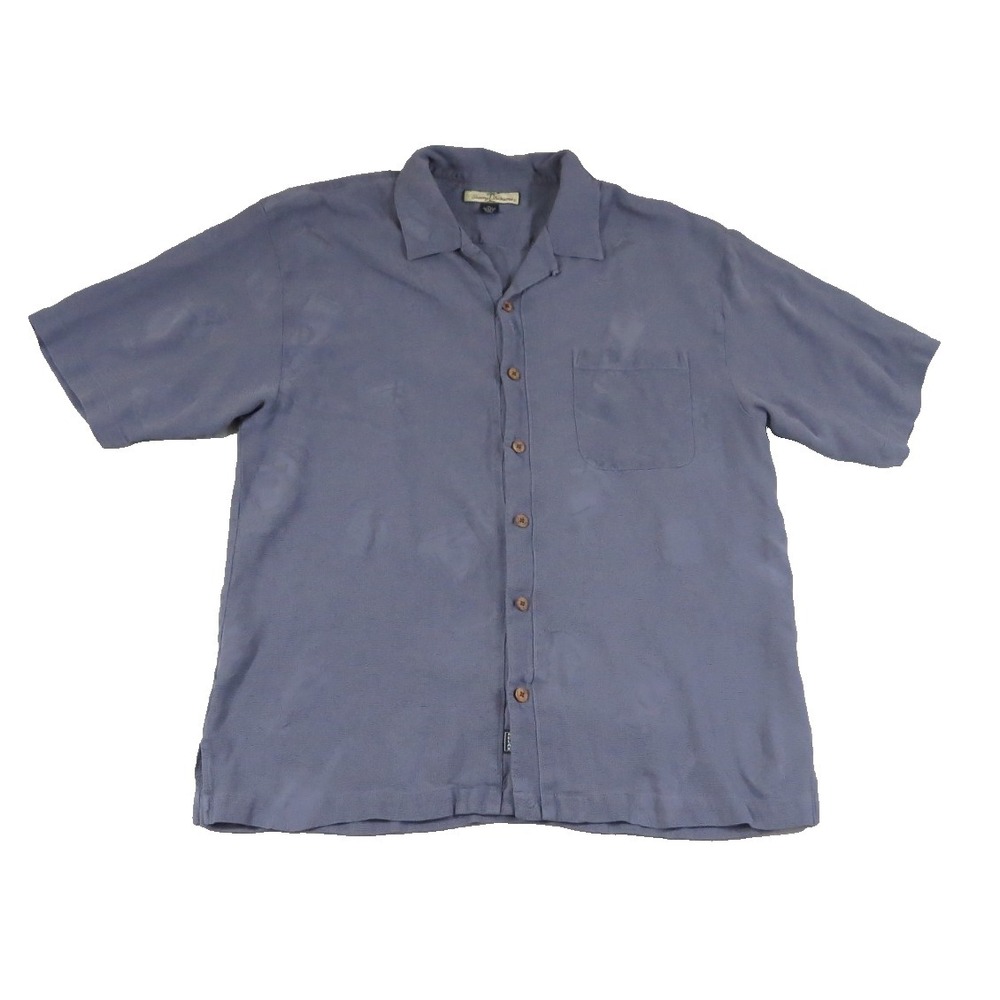Tommy Bahama Shirt XL Blue 100% Silk Jacquard Martini Pineapple Short Sleeve Men